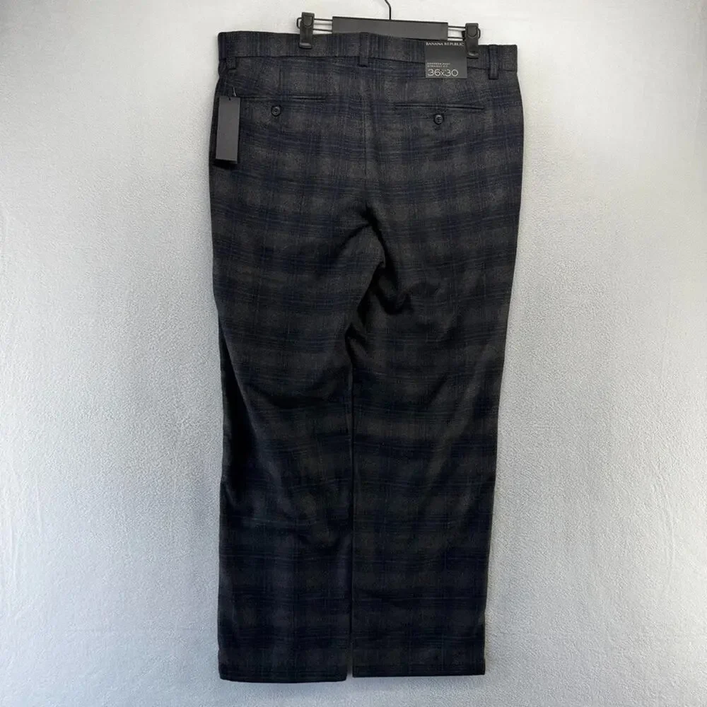 Banana Republic pants Men's 36x30 Gray Blue Houndstooth Plaid Emerson Wool NEW